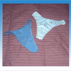 NEW 2 Thongs size Small 4-6 Cute Blue Floral Embroidery